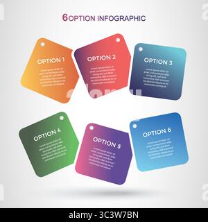 6, Six-Step Editable Infographic Template for Marketing, Strategy, Presentations, Reports, Workflow and Data Visualization Stock Vector