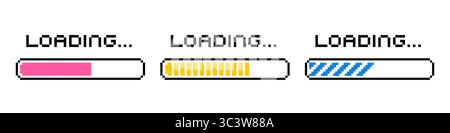 Pixel art 8-bit loading bar concept. Loading or Installing process on white background -isolated vector illustration. Stock Vector