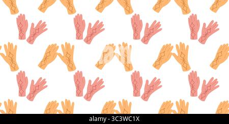 Seamless autumn pattern with cozy clothing items like gloves in flat style. Hand drawn vector illustration for banners, posters and social media Stock Vector