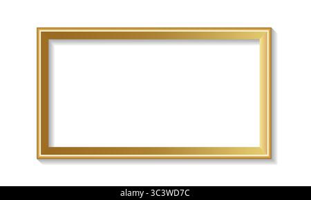 Decorative vintage golden frame. Gold rectangular photo frame for picture, Vector design decoration pattern style isolated on white background Stock Vector