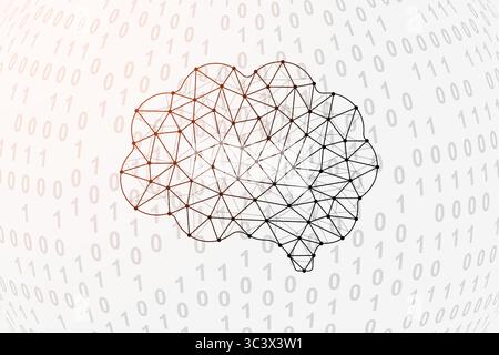 Human brain low poly symbol with binary code background. Mind design vector illustration. Organ polygonal symbol with connected dots Stock Vector