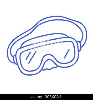 Diving goggles in marine blue line art style. Vector editable stroke outline. Minimalist icon illustration. Stock Vector