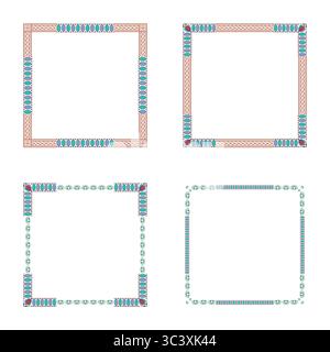 Geometric border shape. Patterned square frame. Colorful line element. Vector art decoration. Stock Vector