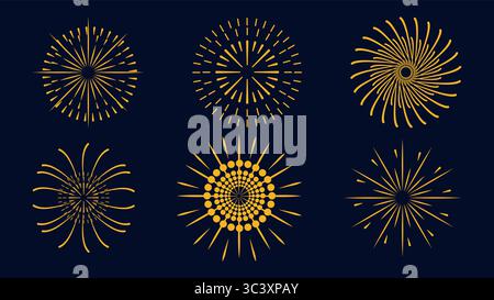 Abstract fireworks on a Dark Blue Background. Design for New Year Christmas wedding festival birthday national holiday and advertising campaign. For postcard poster banner animation. Stock Vector