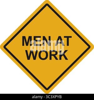 Square yellow and black men at work road sign vector Stock Vector