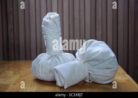 herbal compress ball, thai traditional massage Stock Photo