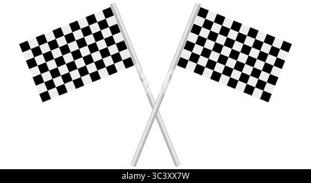 Two crossed racing flags. Checkered racing flag. 3D realistic vector illustration isolated on white. Stock Vector