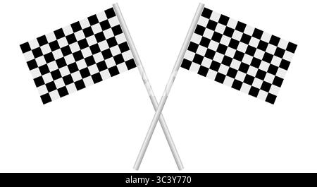 Two crossed racing flags. Checkered racing flag. 3D realistic vector illustration isolated on white. Stock Vector