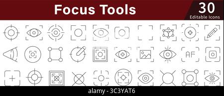 Focus Tools Editable Line Icons Set for Concentration, Productivity, Attention, and Mental Performance Stock Vector