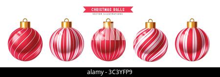Printed and pattern red baubles Vector set element design collection for Christmas vector illustration. Stock Vector
