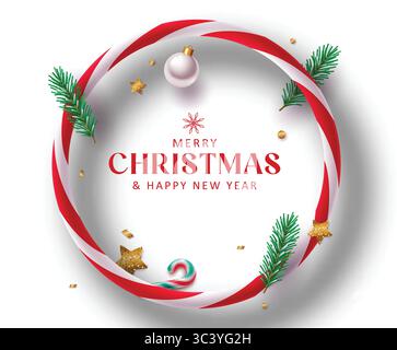 Christmas Wreath Clipart with Baubles, Pine Branches and Christmas Greeting Text on White Background Vector Illustration. Stock Vector