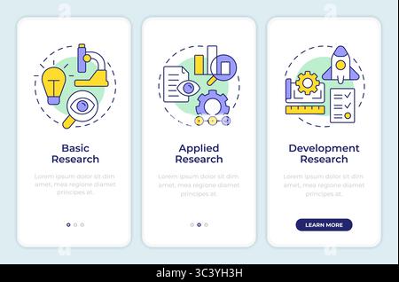 Types of research and development mobile app onboarding screens Stock ...