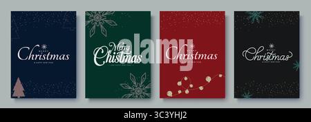 Christmas greeting cards set with Christmas lights, snowflakes and Christmas tree vector illustration. Stock Vector
