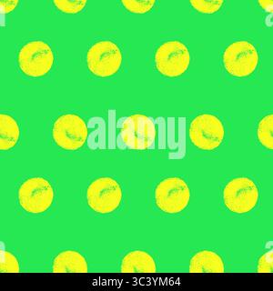 Seamless pattern bold colors stencil circles. Charcoal polka dots endless background. Electric green and neon yellow grunge dot cover. Round abstract Stock Vector