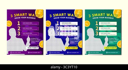 A clean, modern poster set with business tips and strategies. Ideal for startups, presentations, and entrepreneurs. Stock Vector