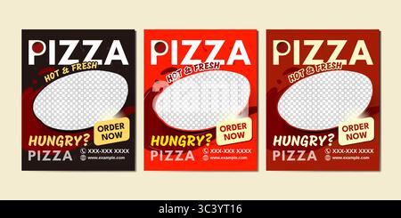 Delicious and vibrant pizza advertisement templates for social media. Features hot and fresh pizza imagery, perfect for restaurants, delivery services Stock Vector