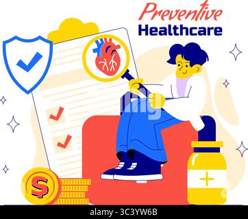Prevention Healthcare Vector Illustration to Wellness, Keep People Healthy, and Reduce the Risk of Disease in a Flat Style Cartoon Background Stock Vector