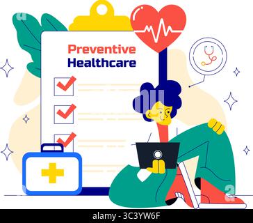 Prevention Healthcare Vector Illustration to Wellness, Keep People Healthy, and Reduce the Risk of Disease in a Flat Style Cartoon Background Stock Vector