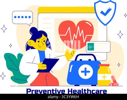 Prevention Healthcare Vector Illustration to Wellness, Keep People Healthy, and Reduce the Risk of Disease in a Flat Style Cartoon Background Stock Vector