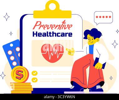 Prevention Healthcare Vector Illustration to Wellness, Keep People Healthy, and Reduce the Risk of Disease in a Flat Style Cartoon Background Stock Vector