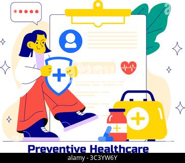 Prevention Healthcare Vector Illustration to Wellness, Keep People Healthy, and Reduce the Risk of Disease in a Flat Style Cartoon Background Stock Vector