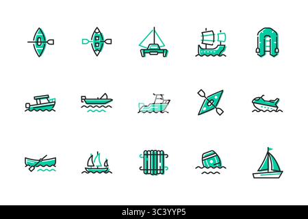 Different boats - set of line design style icons Stock Vector