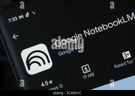 Dhaka, Bangladesh- 27 July 2025: Google NotebookLM app from Google Playstore is displayed on a smartphone screen Stock Photo