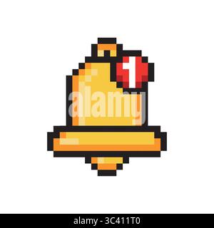 Pixel bell, incoming message notification, 8 bit bell signal. Vector illustration Stock Vector