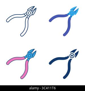 Side cutters flat and line icon set. Open wire cutting pliers, hand tool. Vector illustration Stock Vector