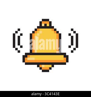 pixel Bell icon. Vector pixel art Bell 8 bit logo for game. Stock Vector