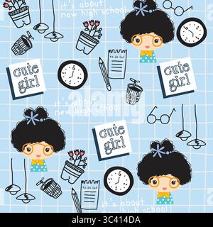 cute girl pattern doodle seamless Stock Vector