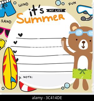 cute summer template wish list doodle Stock Vector