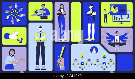 Corporate leadership and data-driven business bento grid illustration set Stock Vector
