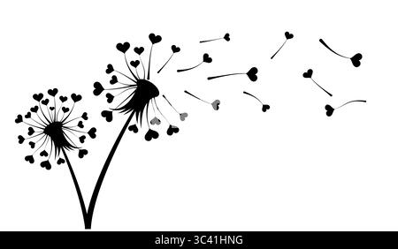 The blossoming field dandelion with hearts. Stock Vector