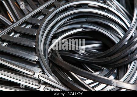 Large cushioning rubber black for industrial refrigerators, closeup. Stock Photo