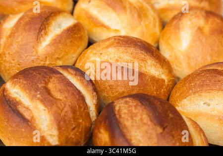 Baked round buns. Small bread. Stock Photo