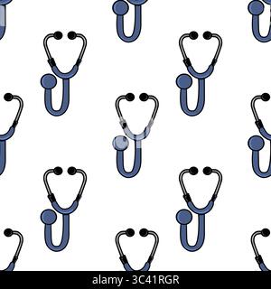 A vector seamless pattern featuring blue stethoscopes on a white background. The stethoscopes are arranged in a repeating design, suitable for medical Stock Vector