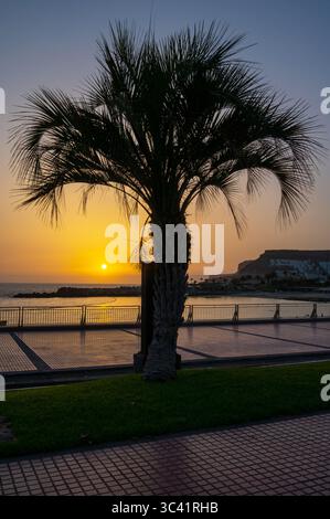 Playa De Amadores beach at Sunset, Puerto Rico on the island of Gran Canaria, Canary Islands, Spain. 11th July 2025. Stock Photo