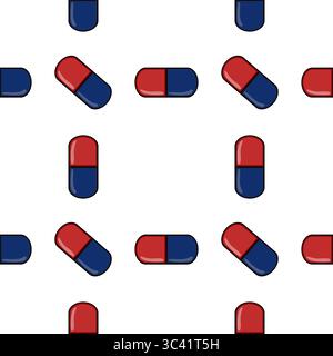 A vector seamless pattern of red and blue capsules on a white background, ideal for medical or pharmaceutical themes. Stock Vector