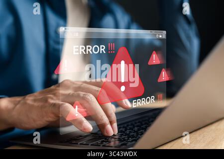 Website error warning and system alert notification. Red danger triangle with exclamation mark on Stock Photo