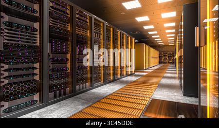 Modern server room 3d equipment inside datacenter Stock Photo
