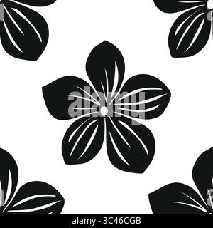 A vector seamless pattern featuring stylized black flowers with detailed leaves on a white background. The design is bold and graphic, suitable for te Stock Vector