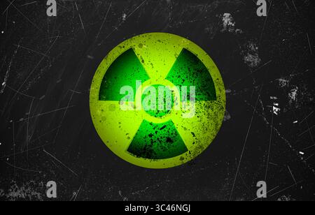 Radioactive sign on black textured surface. Radiological pollution Stock Photo