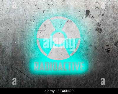 Radioactive sign on grey textured surface. Radiological pollution Stock Photo