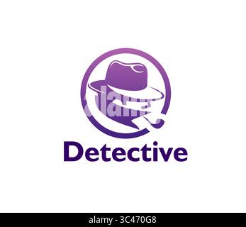 Private detective icon of crime police inspector or secret agent, vector emblem. Spy man silhouette in hat and smoking pipe icon for detective agency or criminal investigation service company Stock Vector