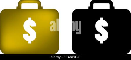 Business Finance Icon: Gold & Black Money Briefcase Symbol Stock Vector