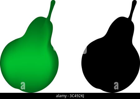 Green Pear Fruit Icon and Black Silhouette Clipart Stock Vector