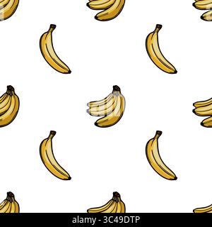 A vector seamless pattern featuring various illustrations of bananas on a white background. The bananas are depicted in different orientations, showca Stock Vector