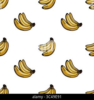 A vector seamless pattern featuring various illustrations of bananas on a white background. The bananas are depicted in different orientations, showca Stock Vector
