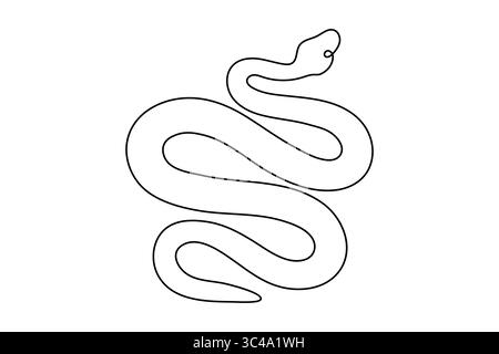 Black continuous line drawing of snake on white background in modern art style Stock Vector
